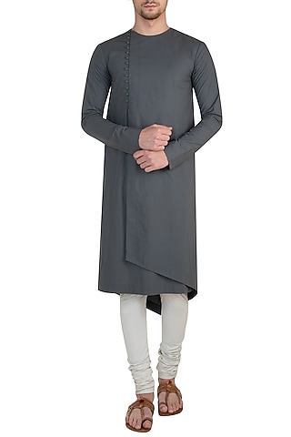 Grey Asymmetrical Wrap Kurta by Rishta by Arjun Saluja Men