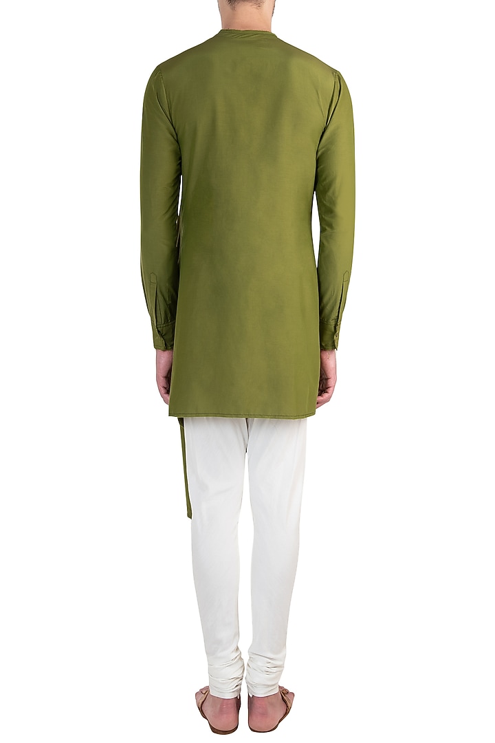 Olive green asymmetrical kurta available only at Pernia's Pop Up Shop.