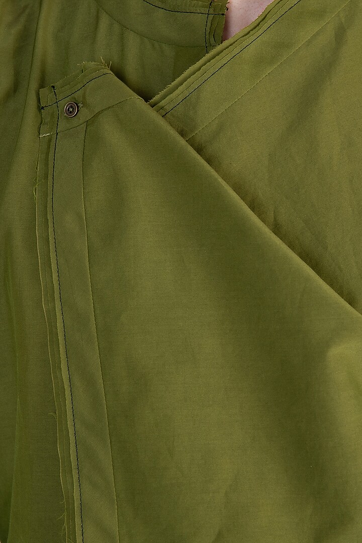 Olive green asymmetrical kurta available only at Pernia's Pop Up Shop.