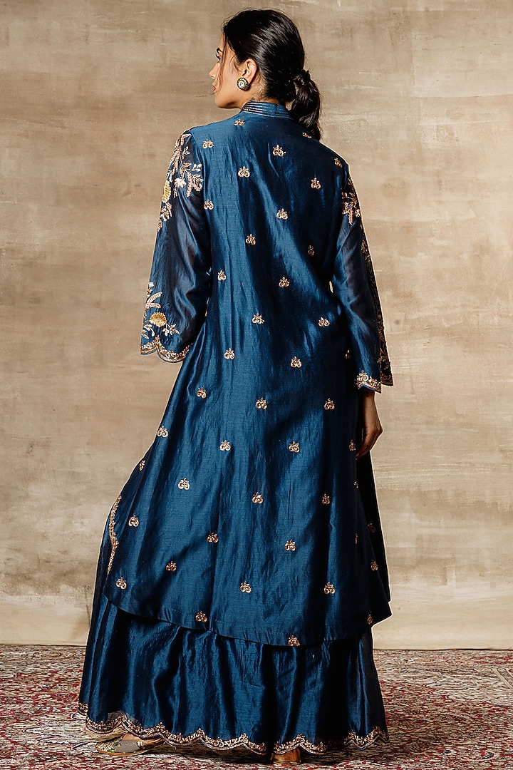 Navy Blue Embroidered Jacket Set by Ajiesh Oberoi at Pernia's Pop Up Shop