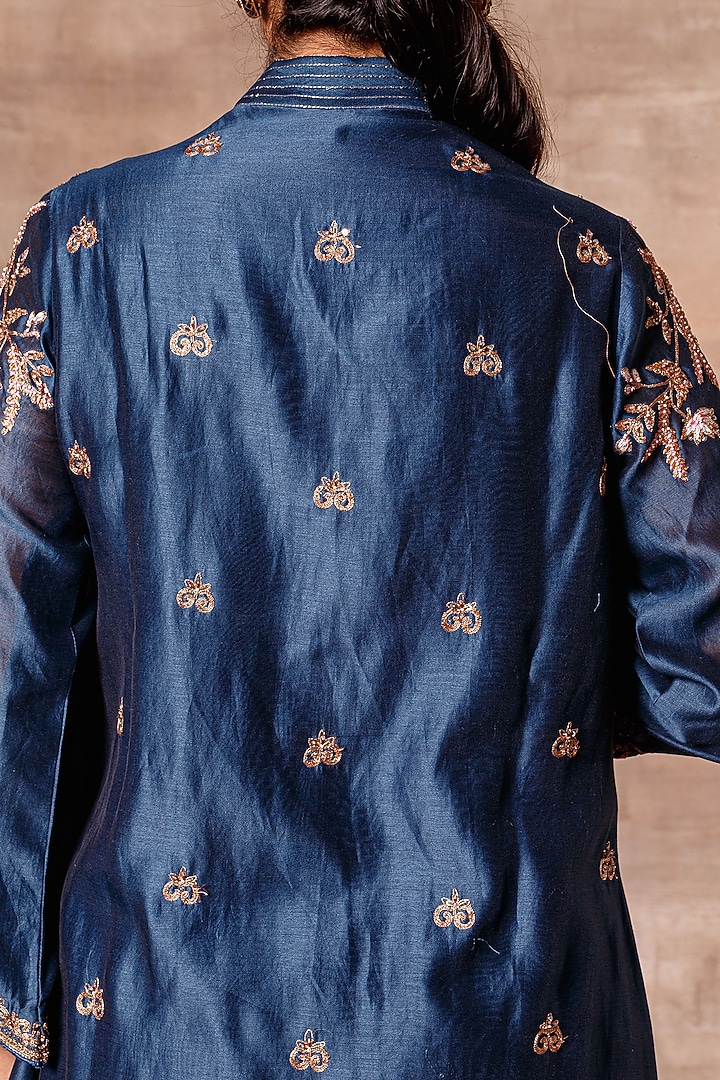 Navy Blue Embroidered Jacket Set by Ajiesh Oberoi at Pernia's Pop Up Shop