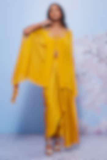 Mustard Chiffon & Modal Skirt Set For Girls by Ajiesh Oberoi - Kids