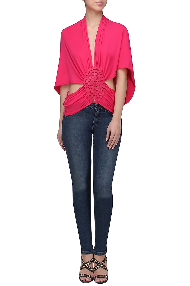 Pink moon embellished shrug available only at Pernia's Pop Up Shop.
