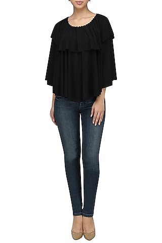 Pink Embellished Layered Poncho by Anuj Sharma
