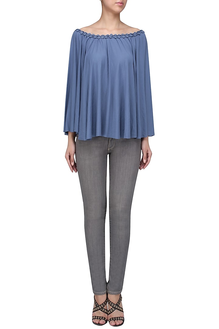 Blue embellished poncho available only at Pernia's Pop Up Shop.