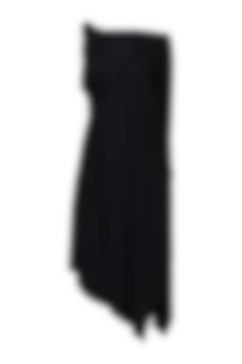 Black Embellished One Shoulder Draped Dress by Anuj Sharma