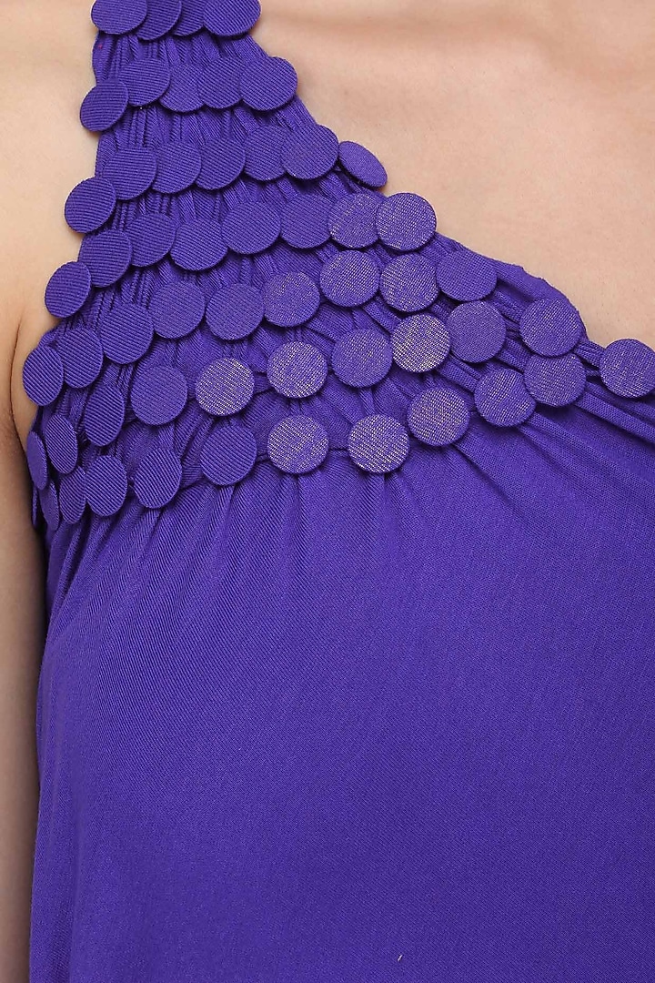 Royal blue embellished one shoulder draped dress