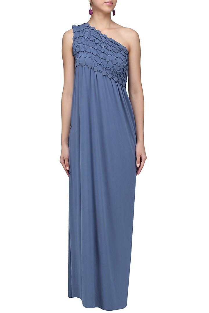Royal blue embellished one shoulder maxi dress available only at Pernia's Pop Up Shop.
