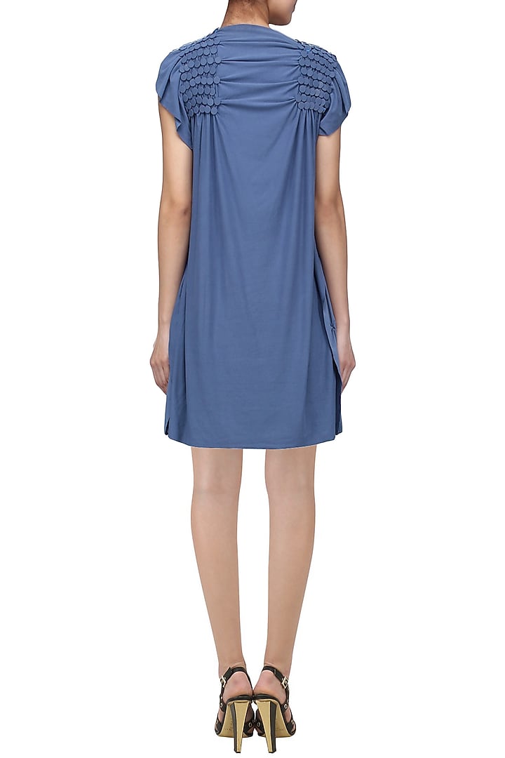 Royal blue embellished knee length dress available only at Pernia's Pop Up Shop.