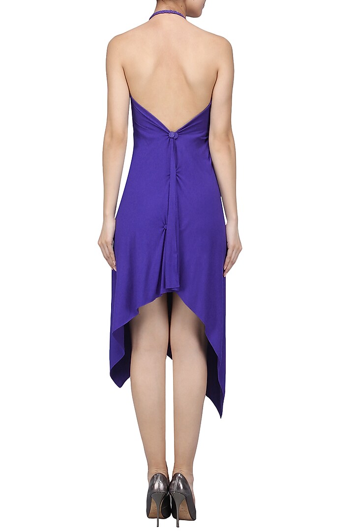 Royal blue embellished asymmetric halter dress available only at Pernia's Pop Up Shop.