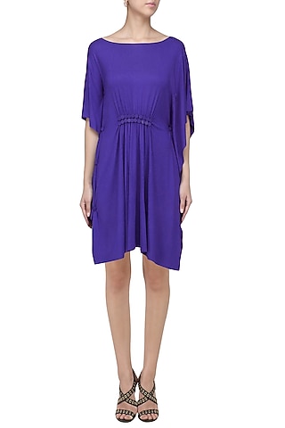 Royal Blue Pinched Waist Embellished Dress by Anuj Sharma