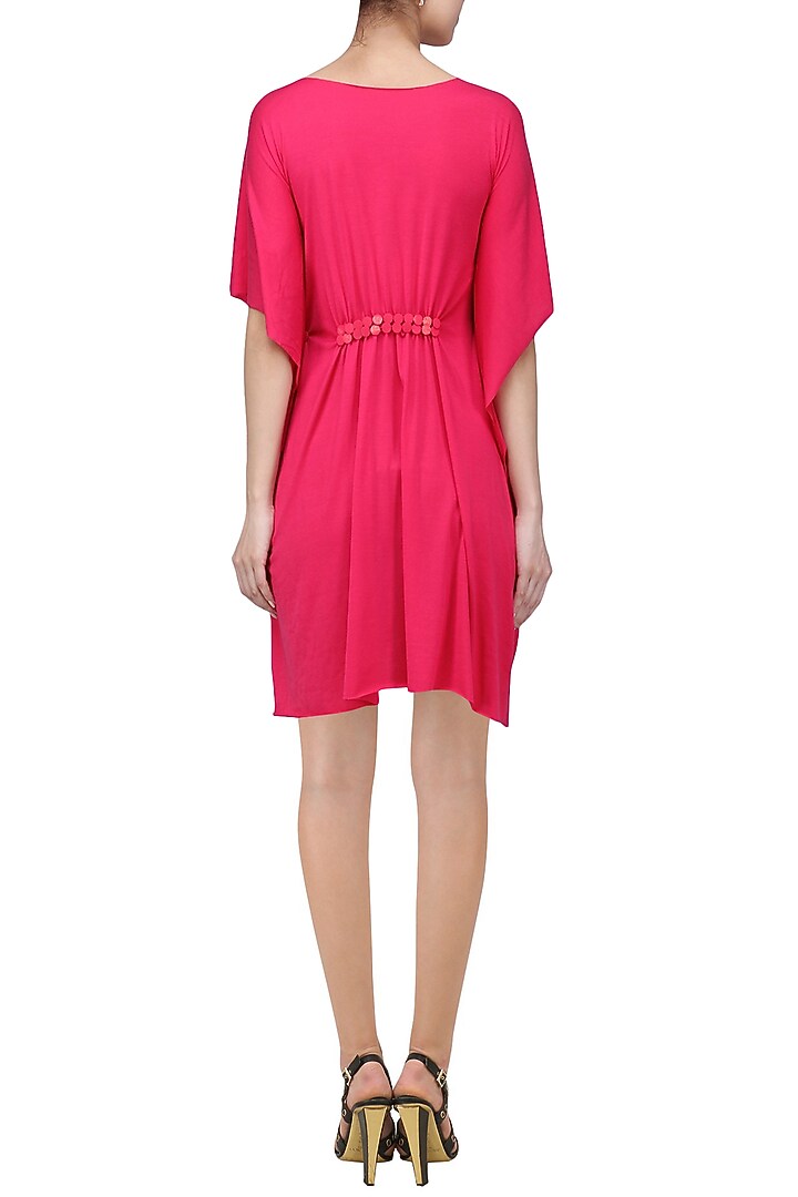 Pink pinched waist embellished dress available only at Pernia's Pop Up Shop.