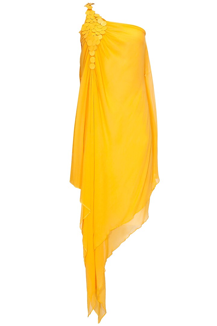 Yellow sequins work one shoulder dress by Anuj Sharma
