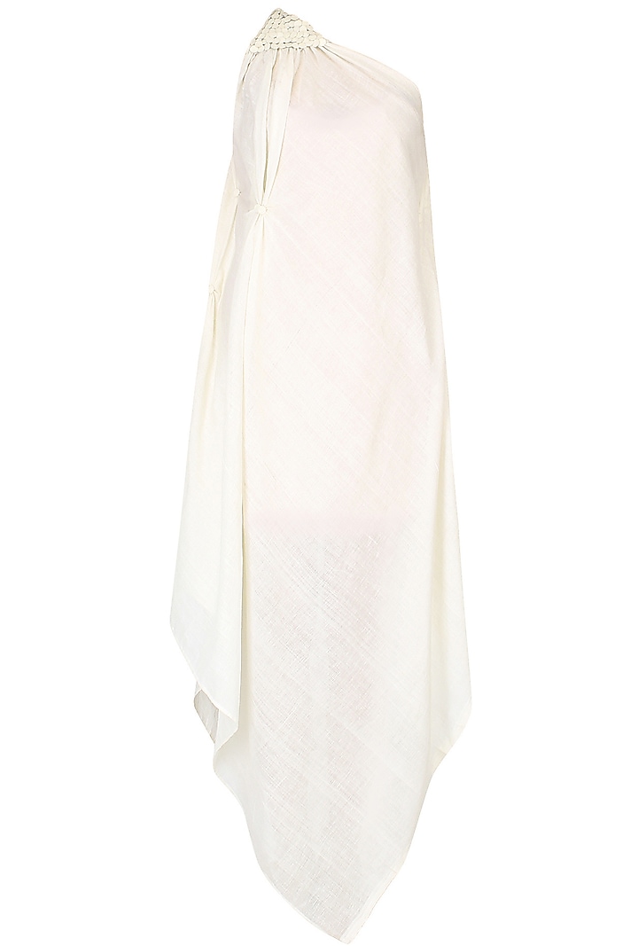 Off White One Shoulder Double Layered Dress by Anuj Sharma