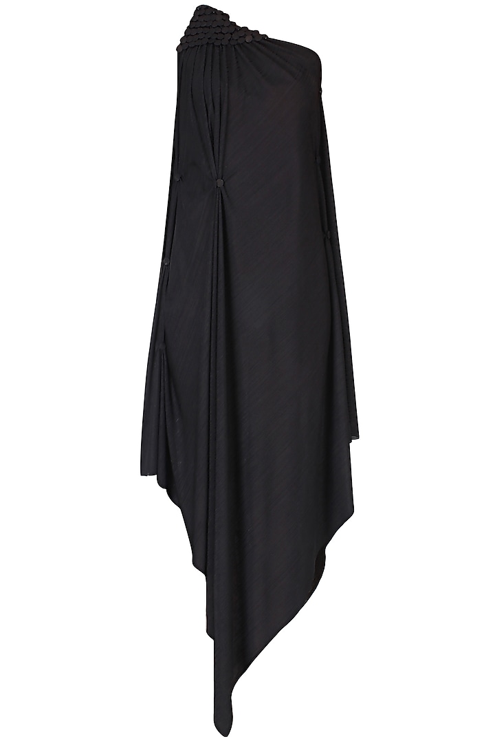 Black Asymmetric One Shoulder Dress by Anuj Sharma