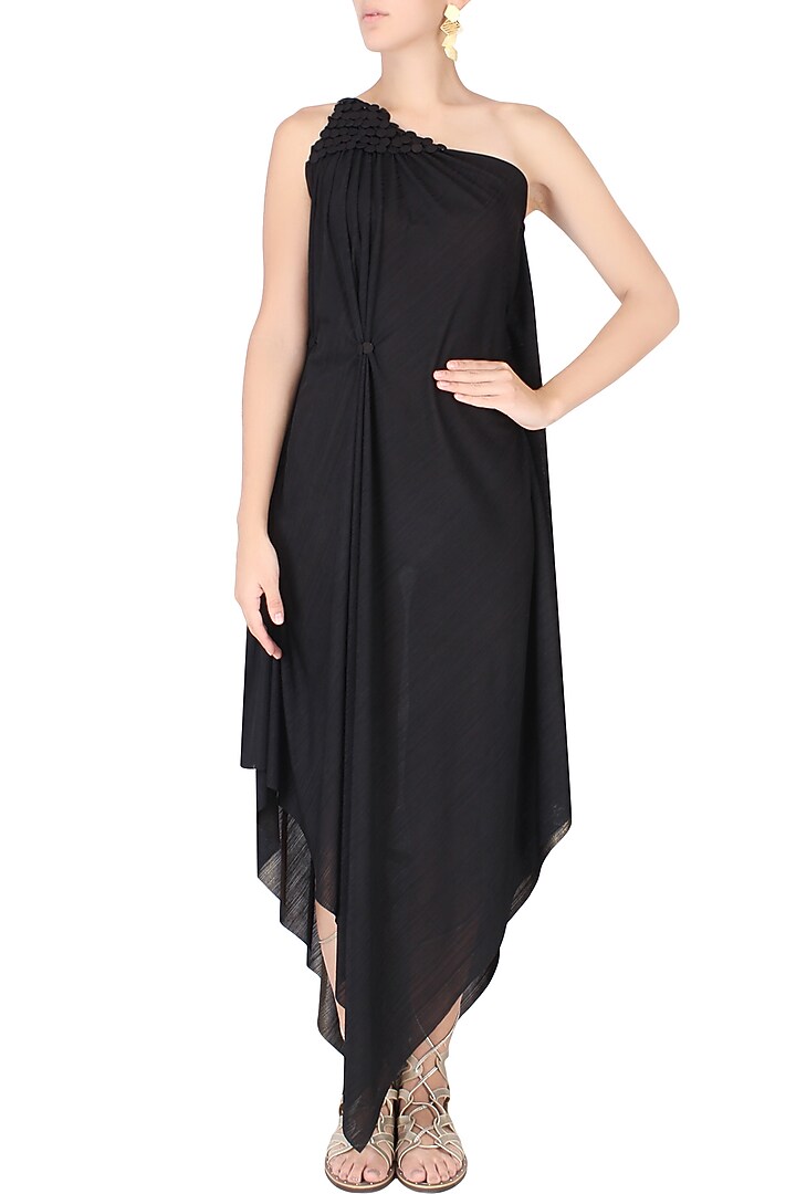 Black asymmetric one shoulder dress available only at Pernia's Pop Up Shop.