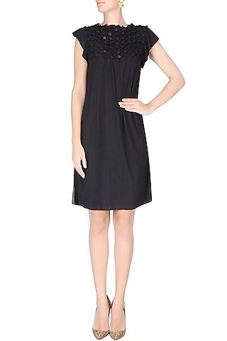 Black Sequinned Shift Dress by Anuj Sharma