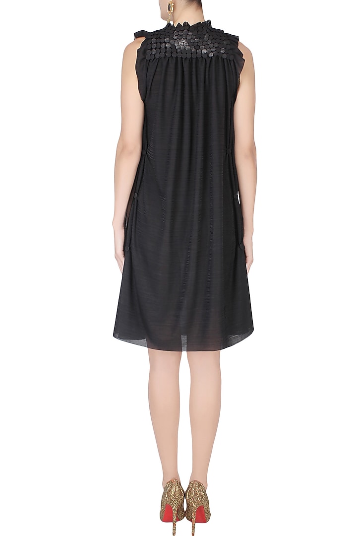 Black ruffled sequinned shift dress available only at Pernia's Pop Up Shop.