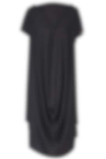 Black V neck cowl draped dress available only at Pernia's Pop Up Shop.