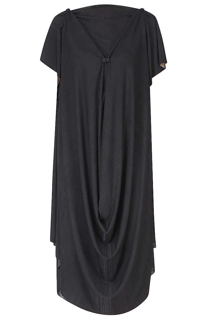 Black V neck cowl draped dress available only at Pernia's Pop Up Shop.