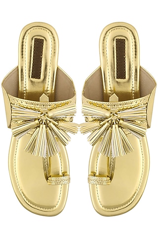 Glossy Gold "Jhalar" Kolhapuri Flats by Aprajita Toor