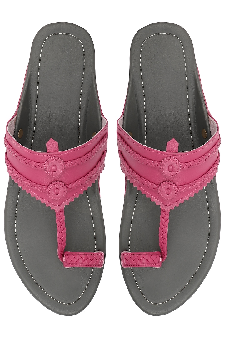 Pink and Grey Classic Kolhapuri Sandals by Aprajita Toor