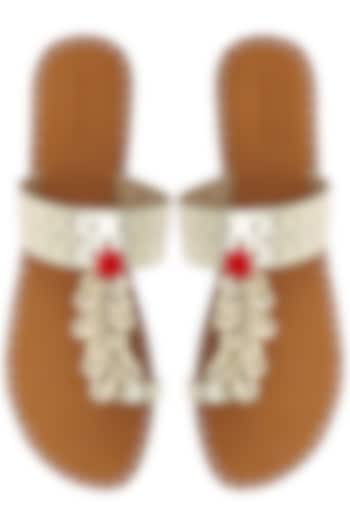 Tan and natural white Classic Kolhapuri Sandal by Aprajita Toor