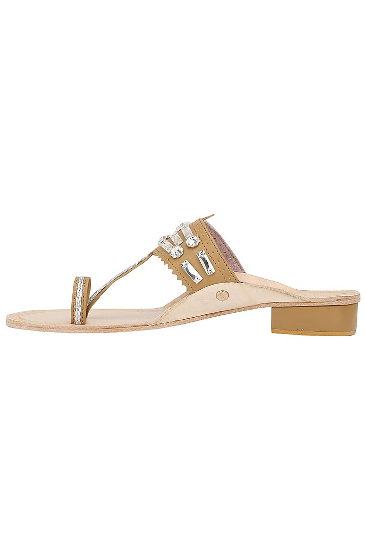 Beige and tan Classic Kolhapuri Sandal available only at Pernia's Pop Up Shop.
