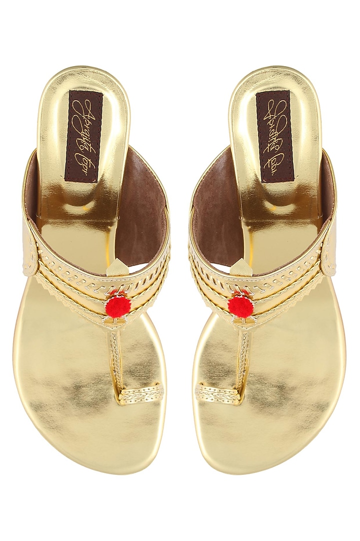 Gold block heels kolhapuri by Aprajita Toor