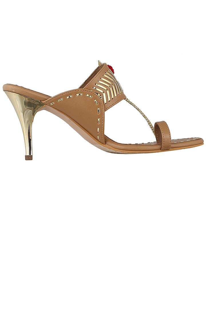 Nude pencil heels kolhapuri available only at Pernia's Pop Up Shop.