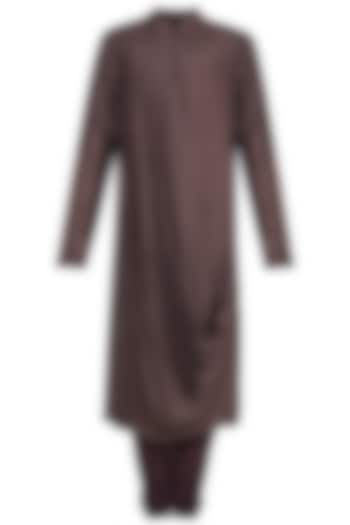 Brown Draped Kurta With Churidaar Pants by Anju Agarwal at Pernia's Pop Up Shop