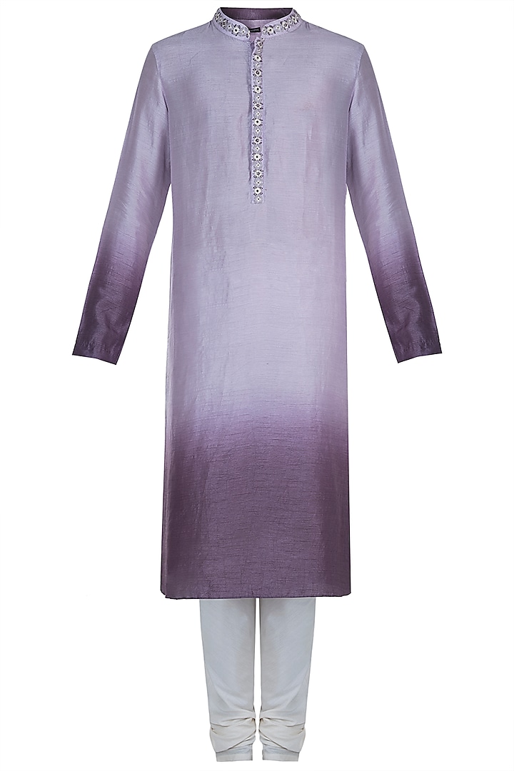 Mauve & Purple Embroidered Ombre Kurta With Churidaar Pants by Anju Agarwal