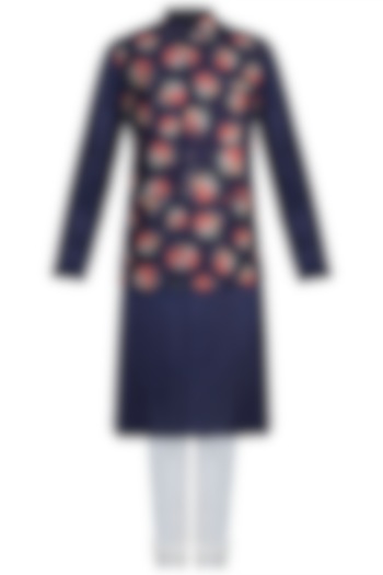 Purple Printed Jacket With Kurta Set by Anju Agarwal at Pernia's Pop Up Shop