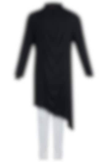 Matt Black Cowl Neck Kurta With Churidar Pants by Anju Agarwal at Pernia's Pop Up Shop