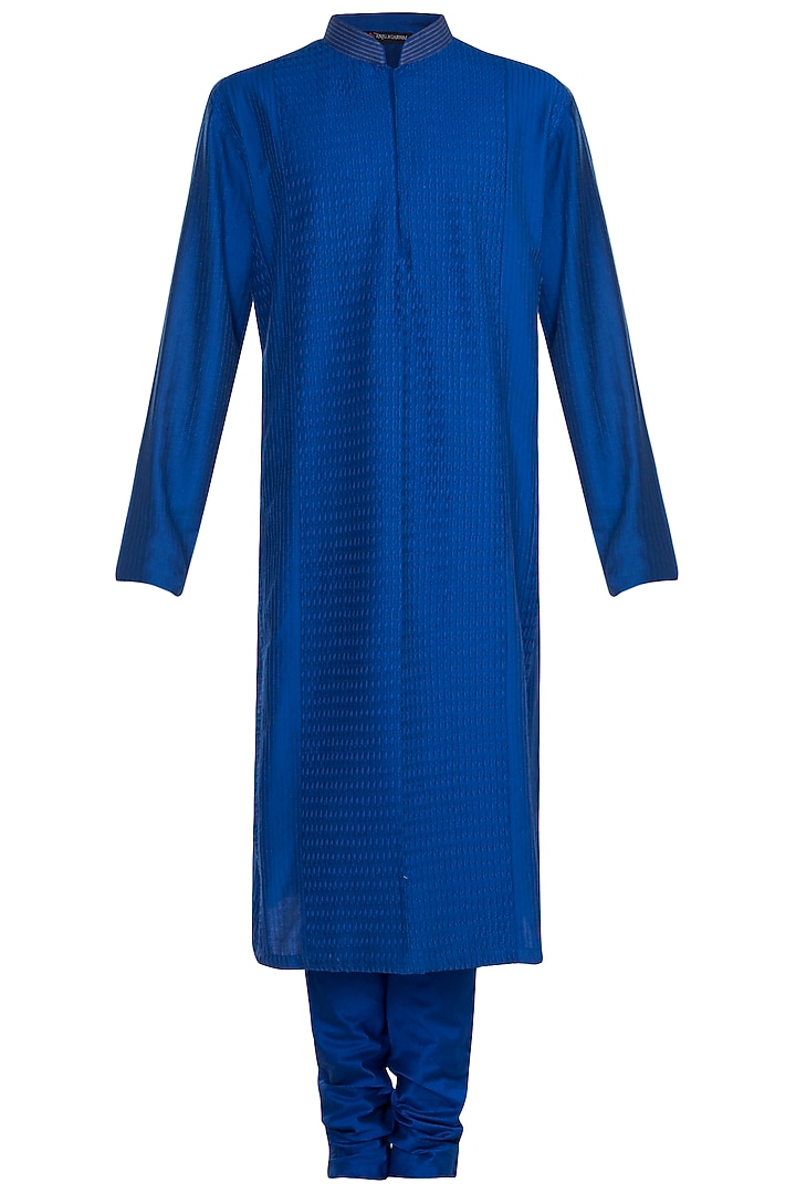 Royal Blue Pintuck Kurta With Churidar Pants by Anju Agarwal at Pernia's Pop Up Shop
