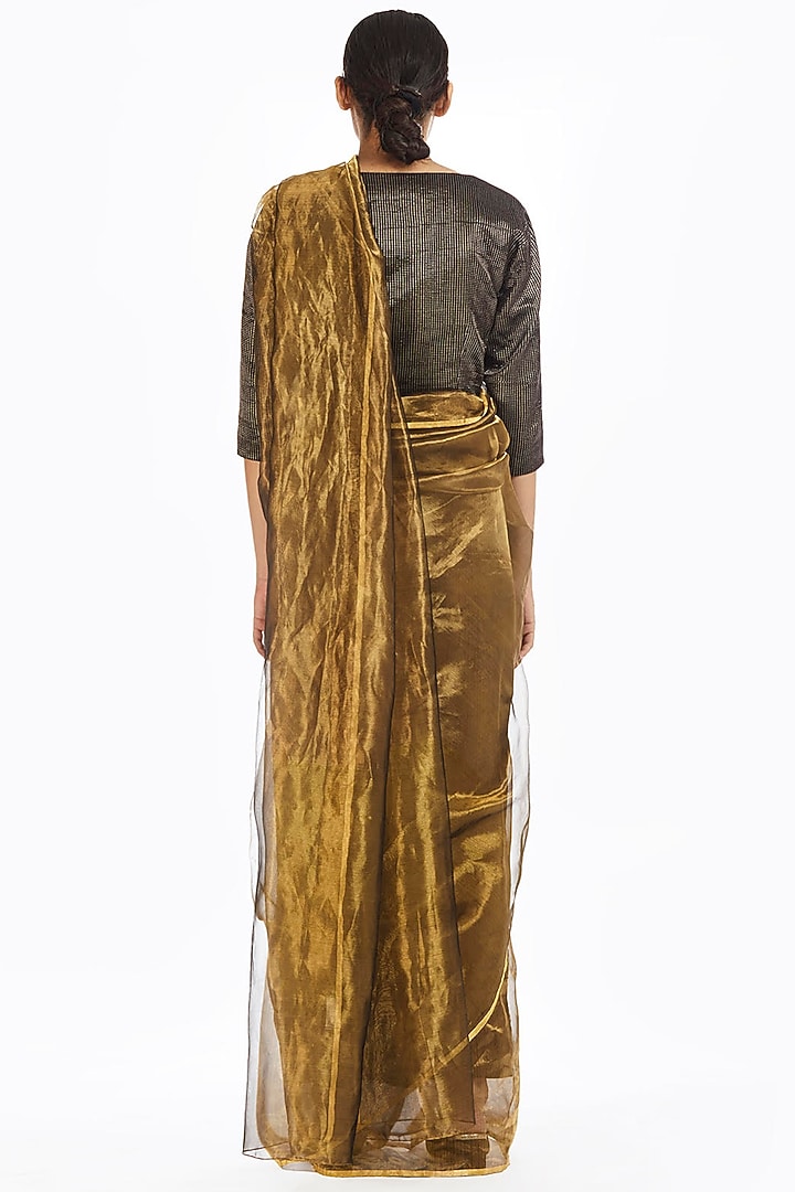 Gold Metallic Handwoven Party Wear Saree by Akaaro at Pernia's Pop Up Shop