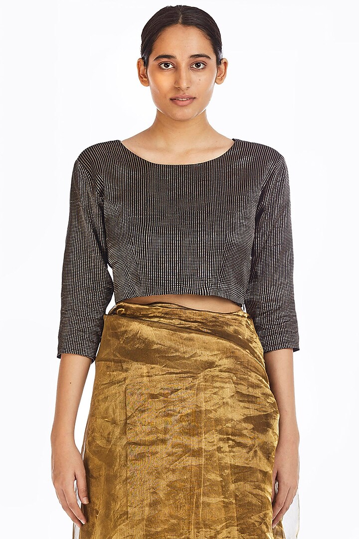 Gold Metallic Handwoven Party Wear Saree by Akaaro at Pernia's Pop Up Shop