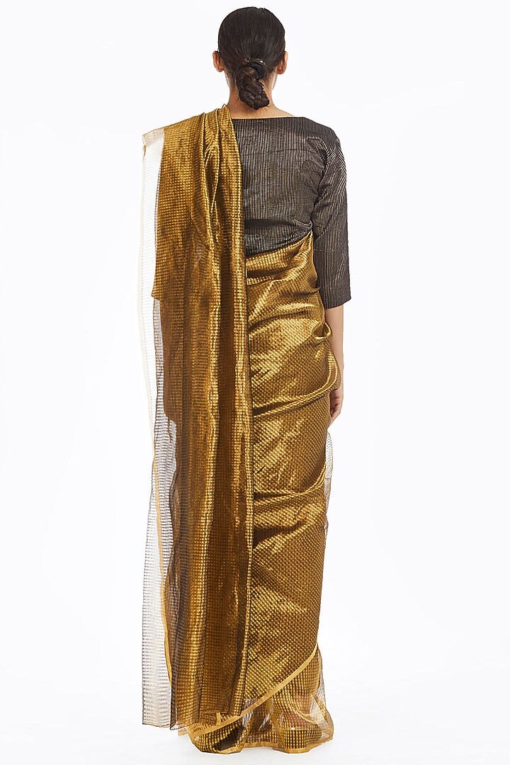 Gold Metallic Handwoven Textured Wedding Saree by Akaaro at Pernia's Pop Up Shop