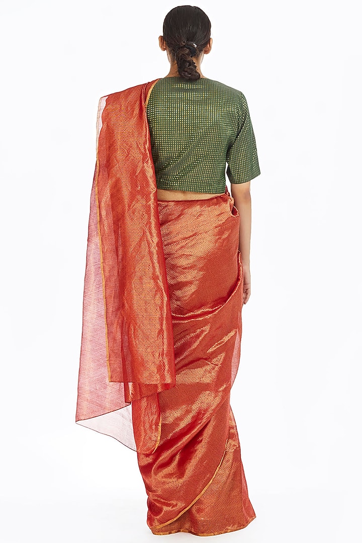 Red Handwoven Chevron Wedding Saree by Akaaro at Pernia's Pop Up Shop