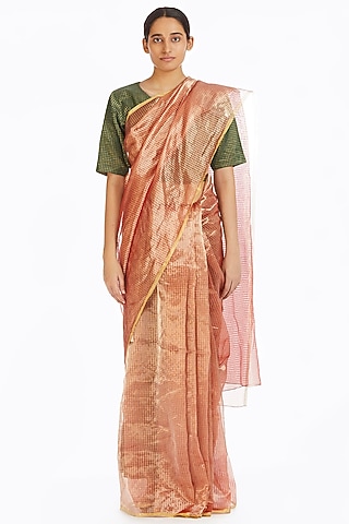 Pink Metallic Handwoven Textured Saree by Akaaro