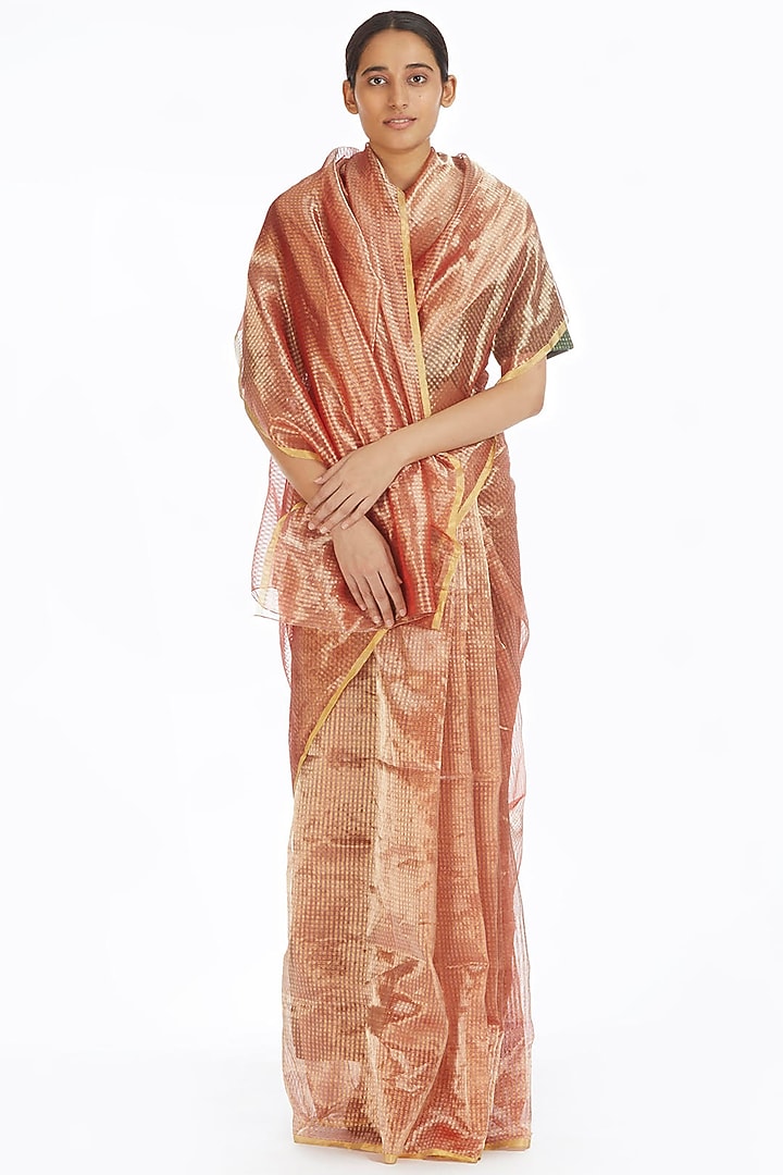 Pink Metallic Handwoven Textured Wedding Saree by Akaaro at Pernia's Pop Up Shop