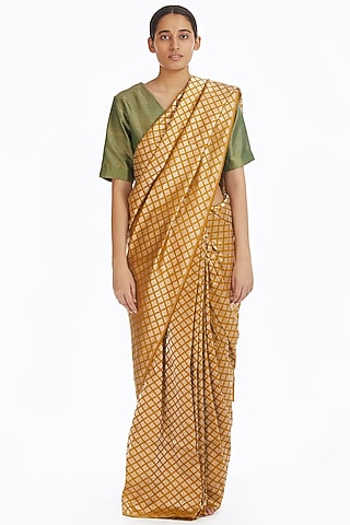 Mustard Handwoven Brocade Saree by Akaaro