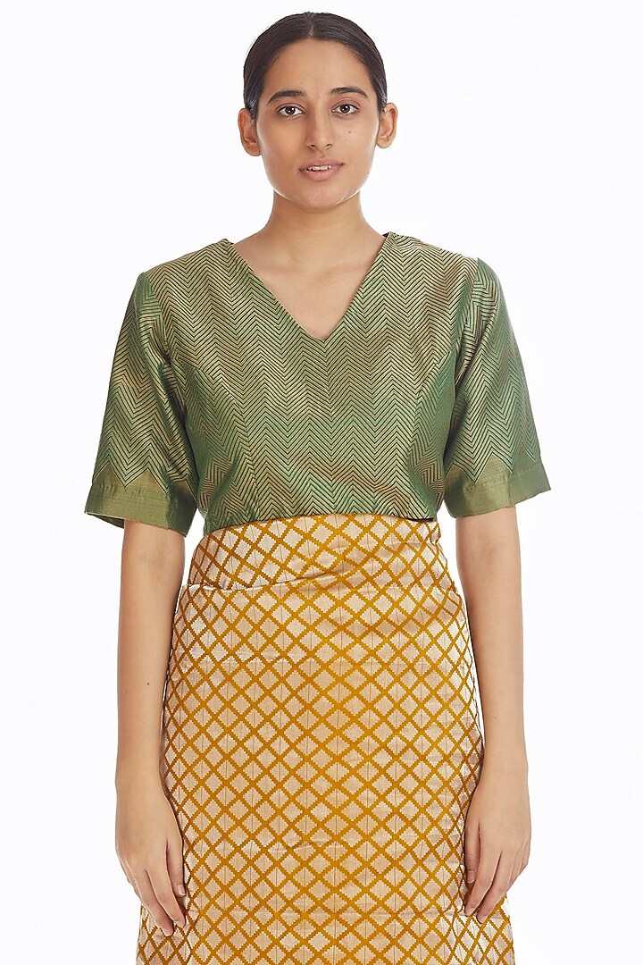 Mustard Handwoven Brocade Wedding Saree by Akaaro at Pernia's Pop Up Shop