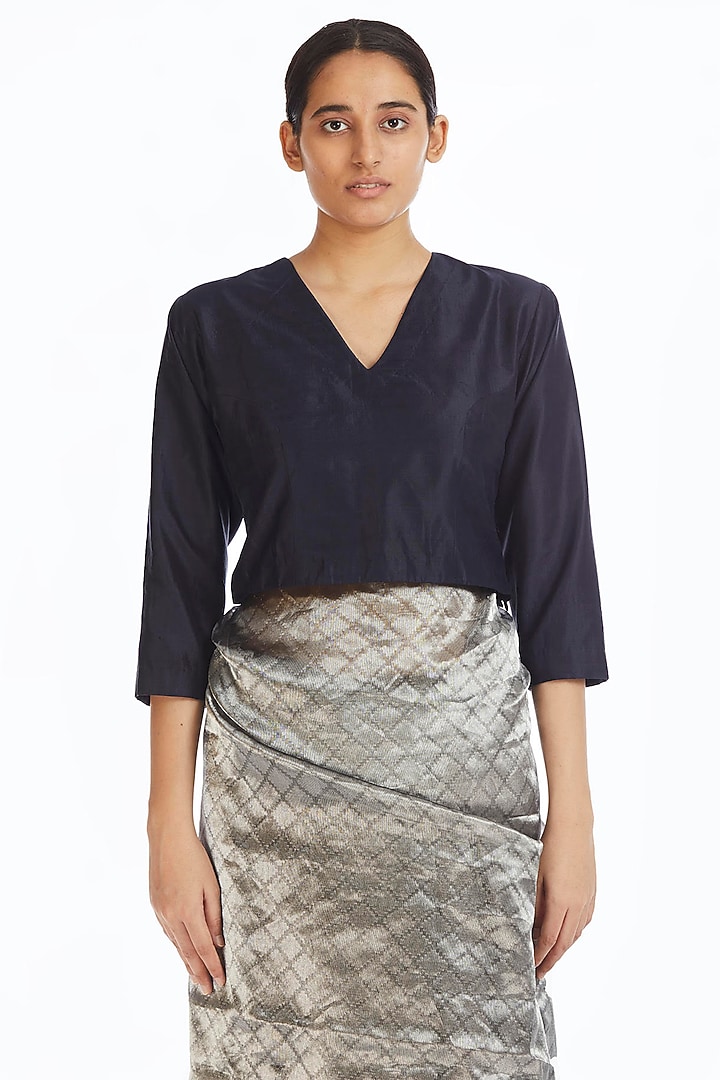 Silver Handwoven Longline Wedding Saree by Akaaro at Pernia's Pop Up Shop