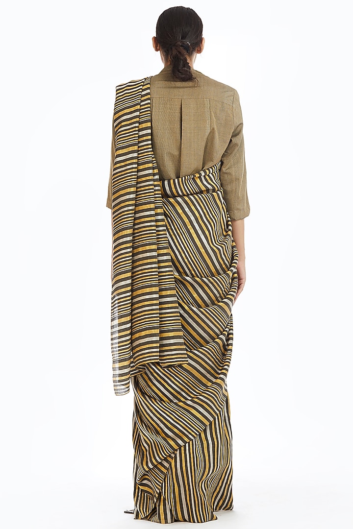 Multi Colored Handwoven Striped Party Wear Saree by Akaaro at Pernia's Pop Up Shop