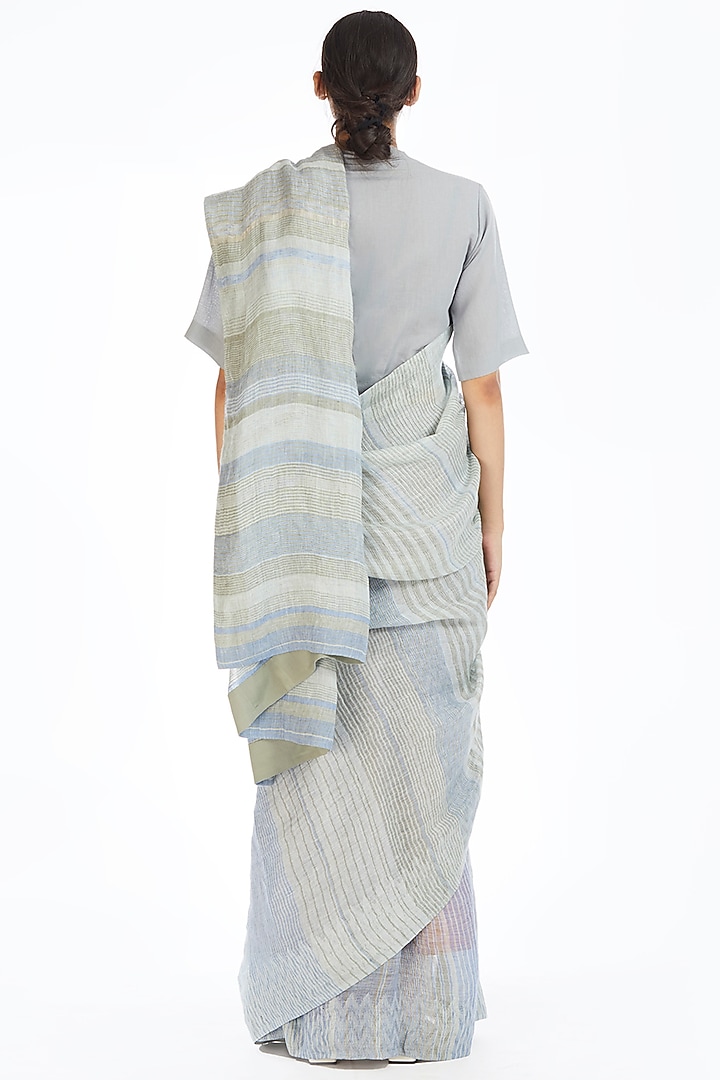Multi Colored Handwoven Party Wear Saree With Jamdani Stripes by Akaaro at Pernia's Pop Up Shop