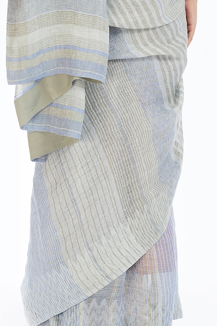 Multi Colored Handwoven Party Wear Saree With Jamdani Stripes by Akaaro at Pernia's Pop Up Shop