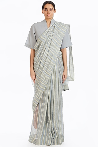 Multi Colored Handwoven Saree With African Stripes by Akaaro