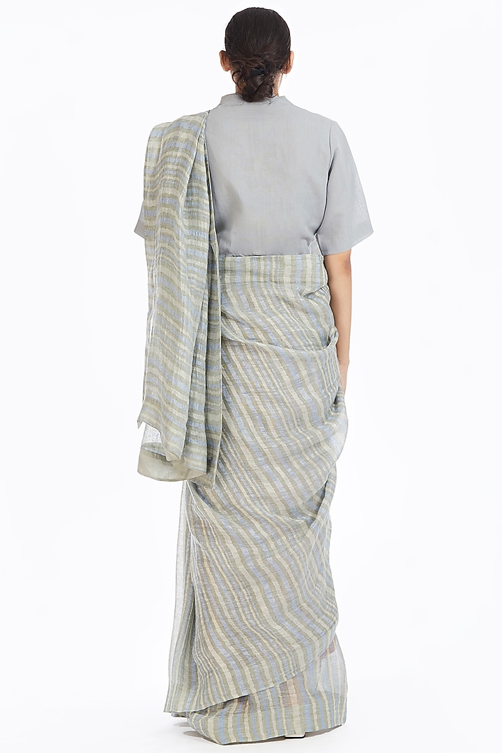 Multi Colored Handwoven Party Wear Saree With African Stripes by Akaaro at Pernia's Pop Up Shop
