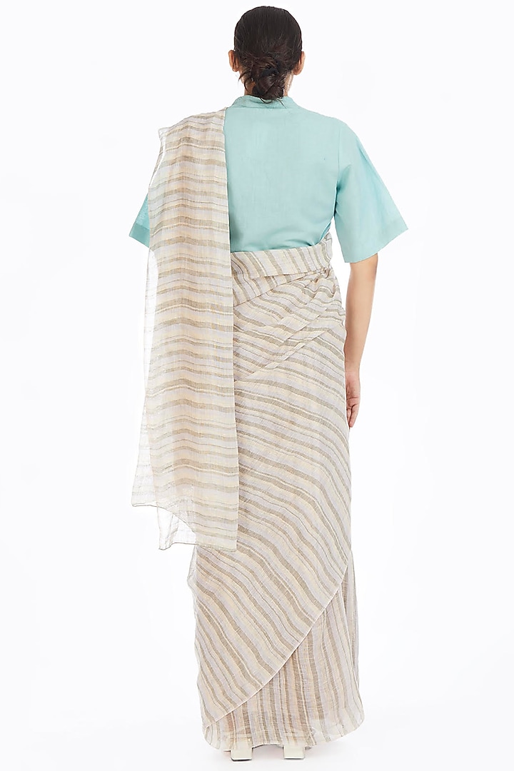 Multi Colored Handwoven Party Wear Saree With Stripes by Akaaro at Pernia's Pop Up Shop